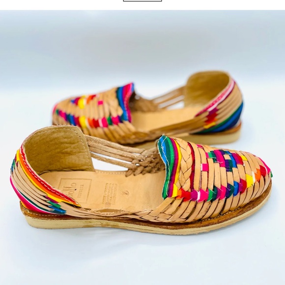 Armandos Rainbow Multi-Colored Huaraches Slip On Leather Woven Leather Shoes - Picture 4 of 6